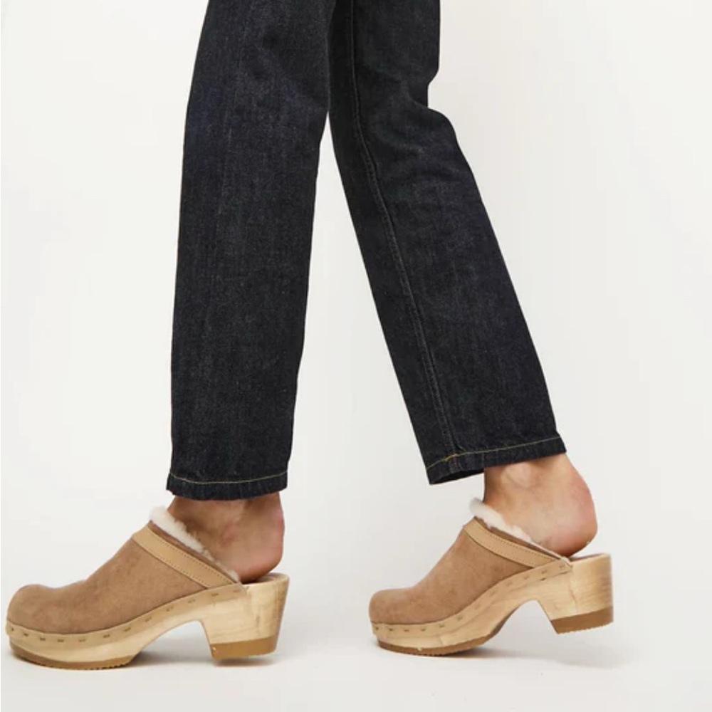 No. 6 Dakota Shearling Clog Sherpa Lined Tan Suede in Fawn sz40 FITS LIKE 8/8.5